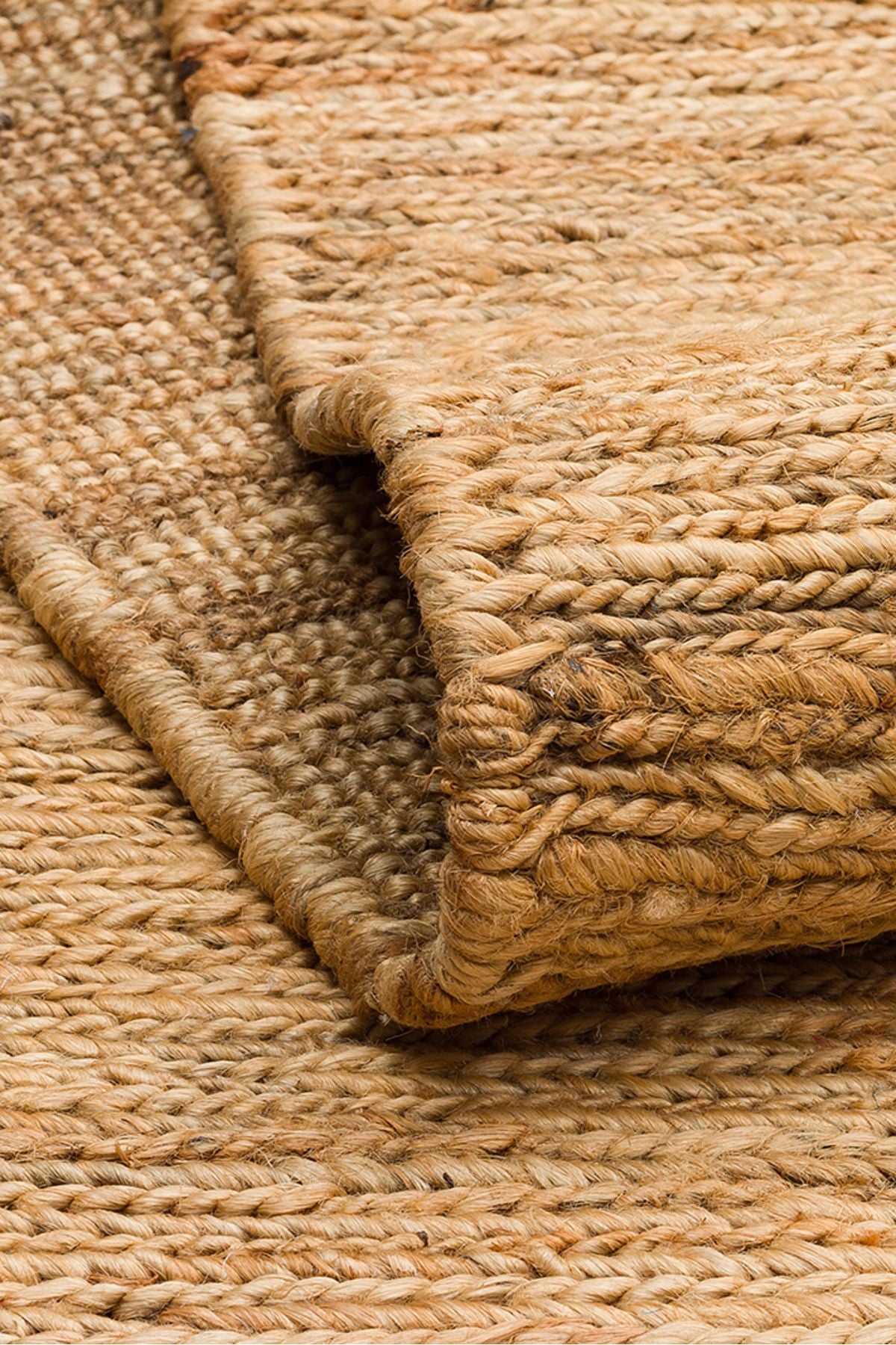 Jutte El Dokuma Organik Jüt Halı Doğal Görünümlü Dayanıklı Kalın Dokulu Lüks Salon Yatak Odası Halı - Natural