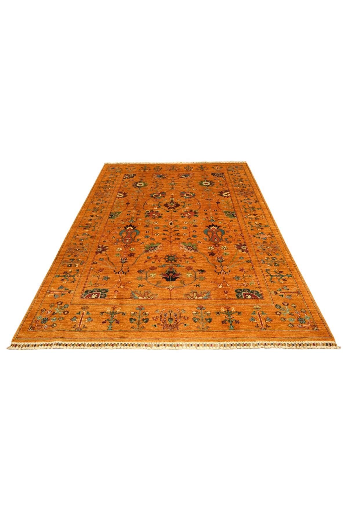 Sultani El Emeği Anadolu Motifli Desenli Turuncu Saçaklı Modern ve Geleneksel Salon Halısı - Bordo