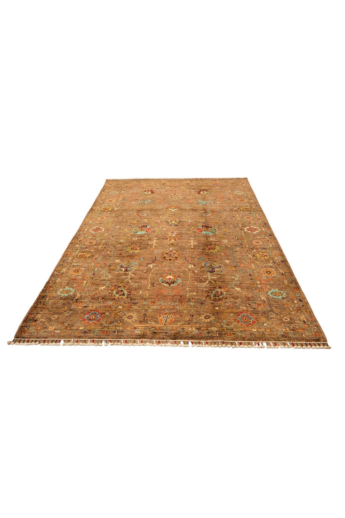 Sultani El Emeği Kahverengi Anadolu Motifli Desenli Saçaklı Modern ve Geleneksel Salon Halısı - Kahverengi