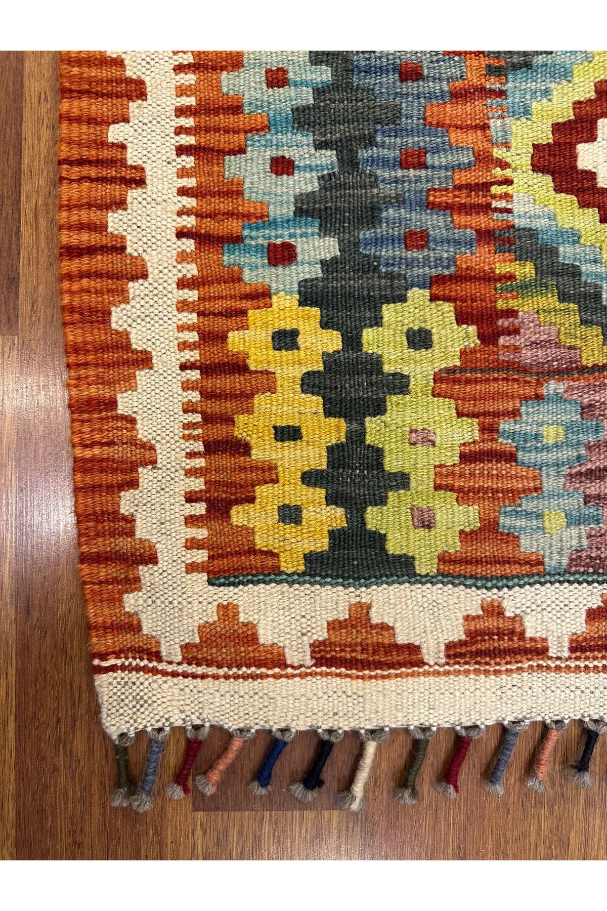 Miras Kiremit Çok Renkli Kök Boya El Emeği Doğal İplik Etnik Desen Geleneksel Kilim Koleksiyonu - Kahverengi