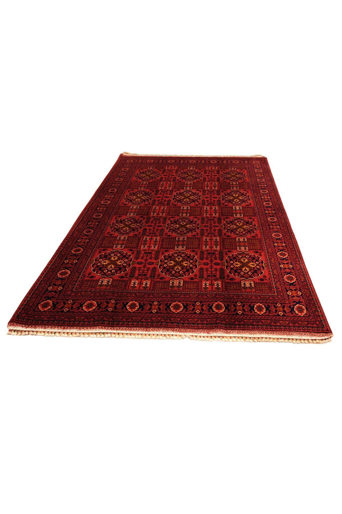 El Dokuma Güneş Model Bordo Afgan Biliçik Halısı %100 Yün Kök Boya Geleneksel Otantik Salon Halısı - Kırmızı