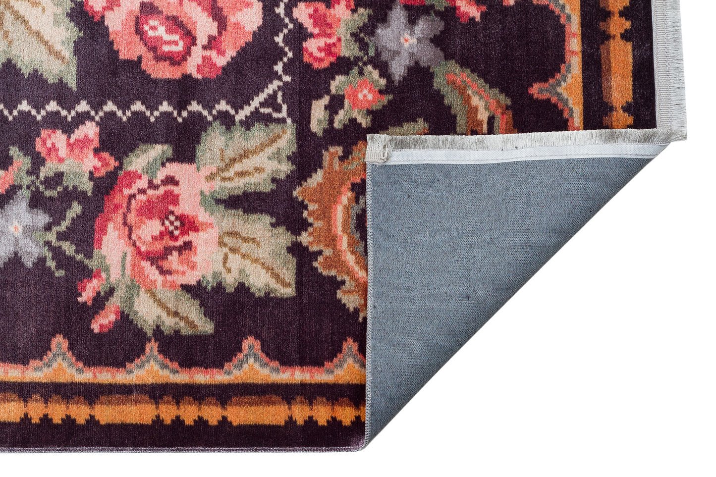 Washable, Easy-to-use, Non-Slip, Nostalgic Black Machine Made Carpet with Karabakh Antique Patterns