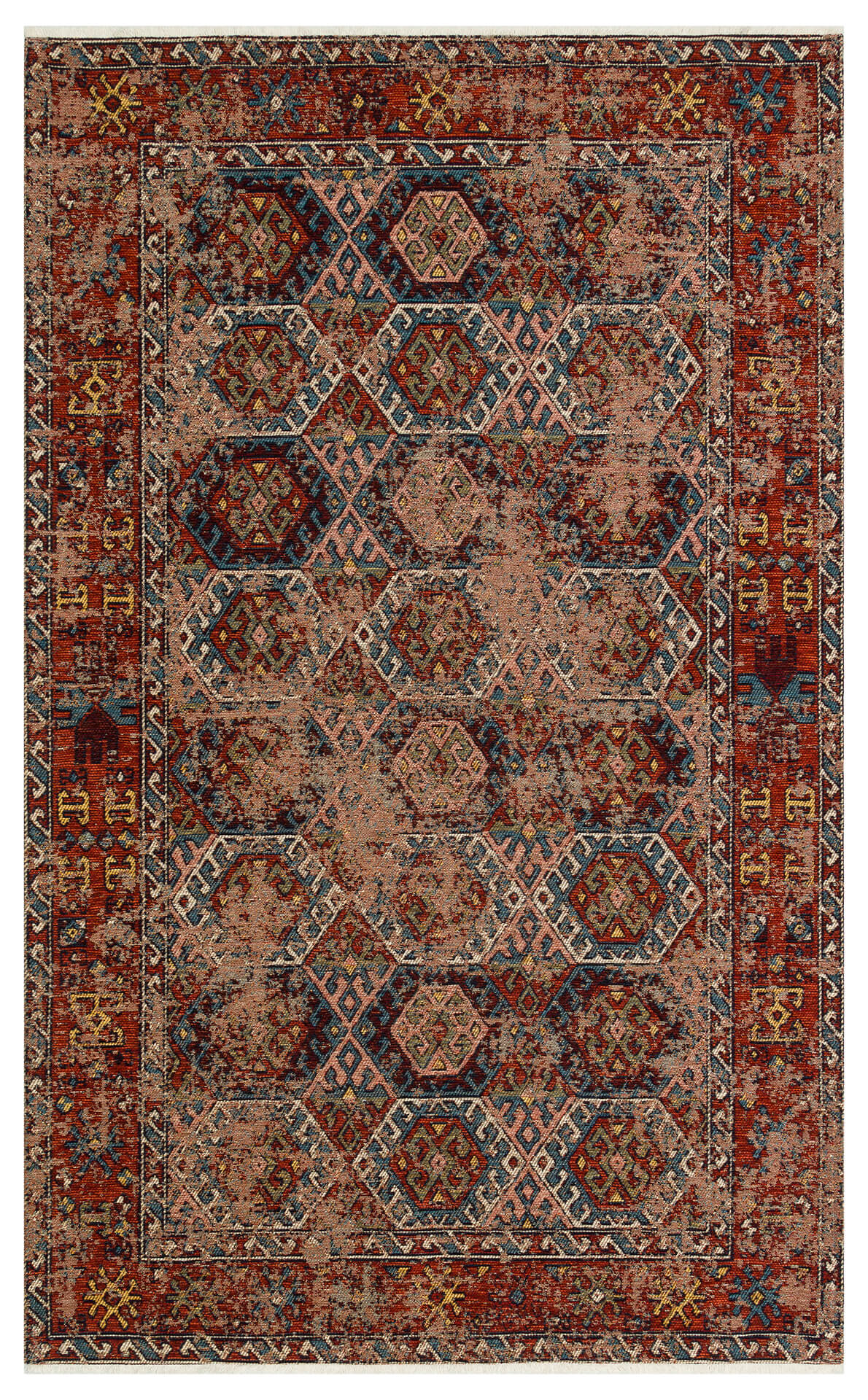 Nostalgia Anatolian Antique Patterned Washable Non-Slip Based Water Repellent Ethnic Red Rug