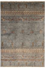 Handmade Grey Hand-Trimmed Anatolian Motif Gabbeh Patterned Fringed Modern and Traditional Living Room Rug - Grey