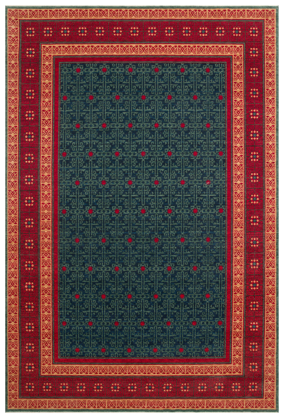 Rönesans El Dokuma Etnik Desen Lacivert Kırmızı Lacivert Yün Geleneksel Dokuma Otantik Salon Halısı