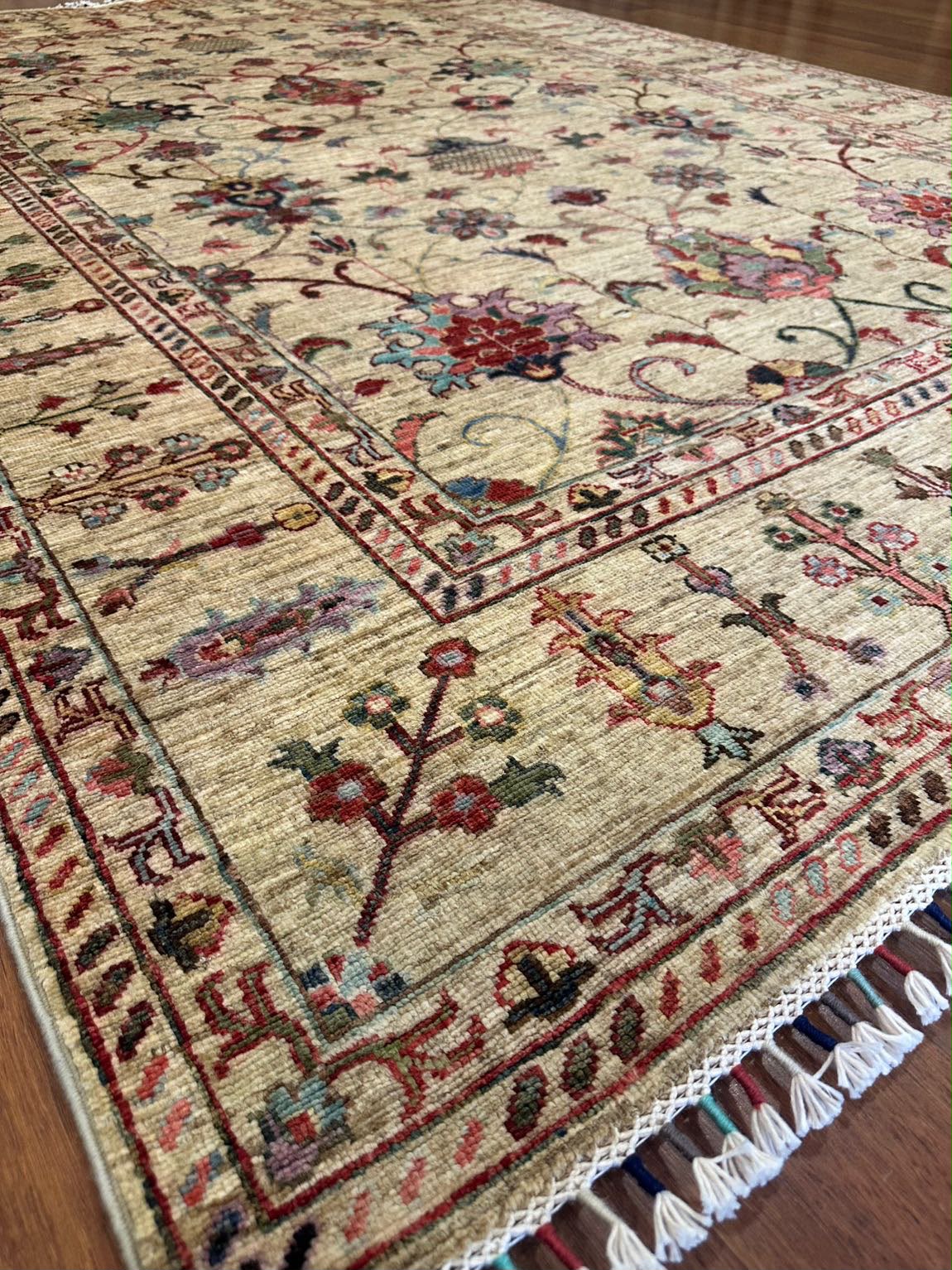 Sultani Bej El Dokuma Halı Geleneksel Anadolu Desenli Vintage Dekoratif Yün Salon Halısı - Bej