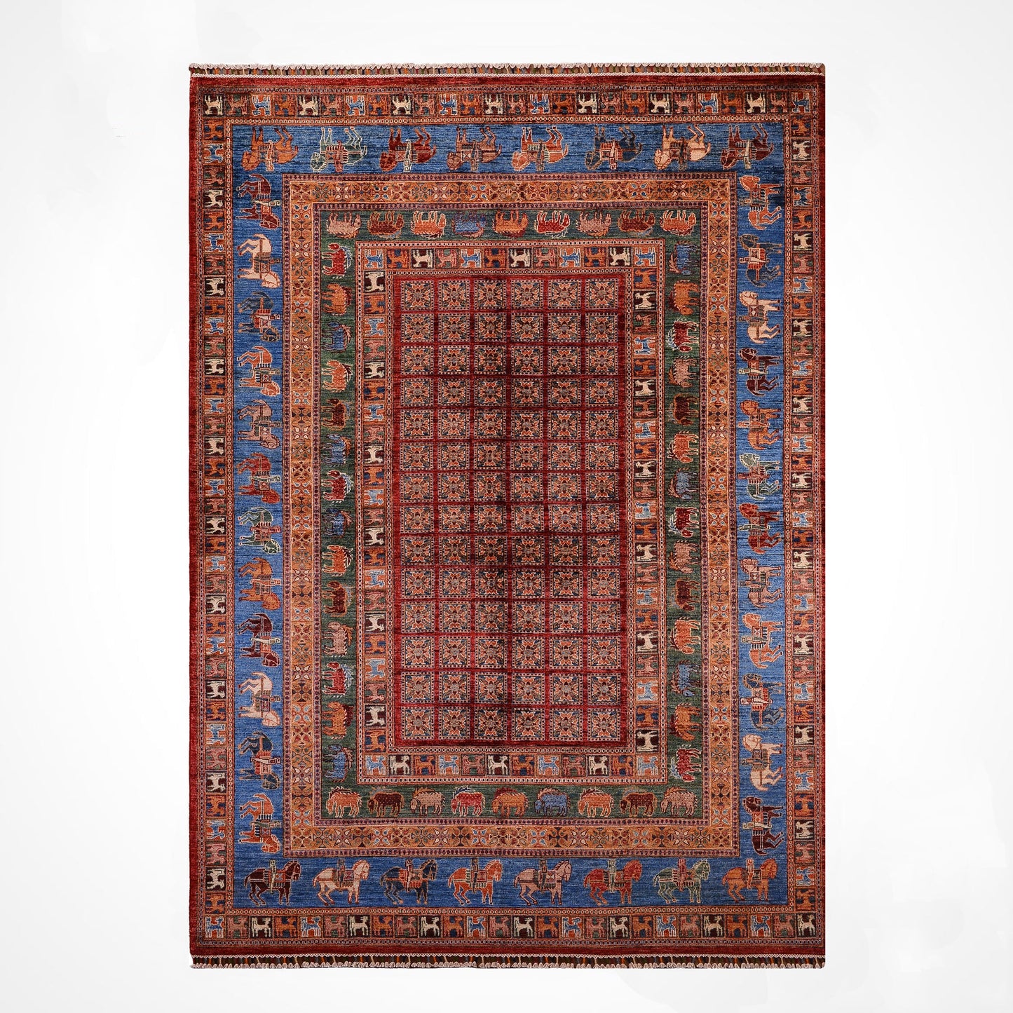 Pazyryk Handwoven Root Dye Wool Rug 200x310 Turkish Knot Original Historical Pattern - Multicolored