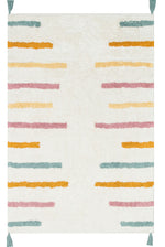 Bonny Striped Multicolored Children's Room Rug, Washable, Non-Slip Base, Cotton Soft Surface - White
