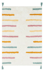 Bonny Striped Multicolored Children's Room Rug, Washable, Non-Slip Base, Cotton Soft Surface - White
