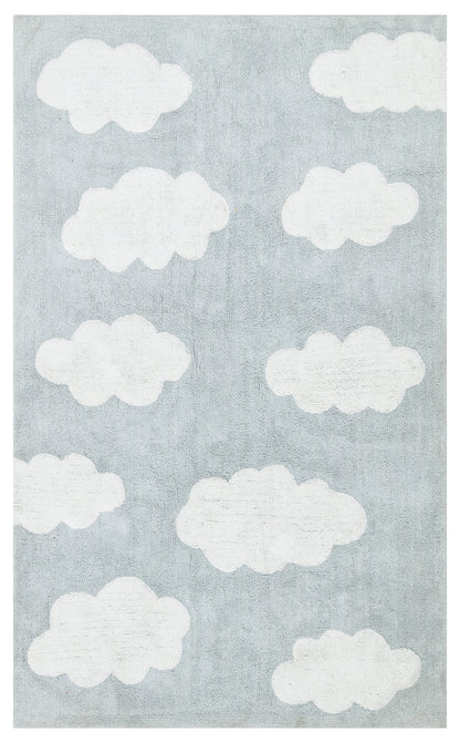 Bonny Mavi Desenli Pamuk İçerikli Yıkanabilir Kaydırmaz Taban Yumuşak Yüzeyli Çocuk Odası Halısı - Mavi