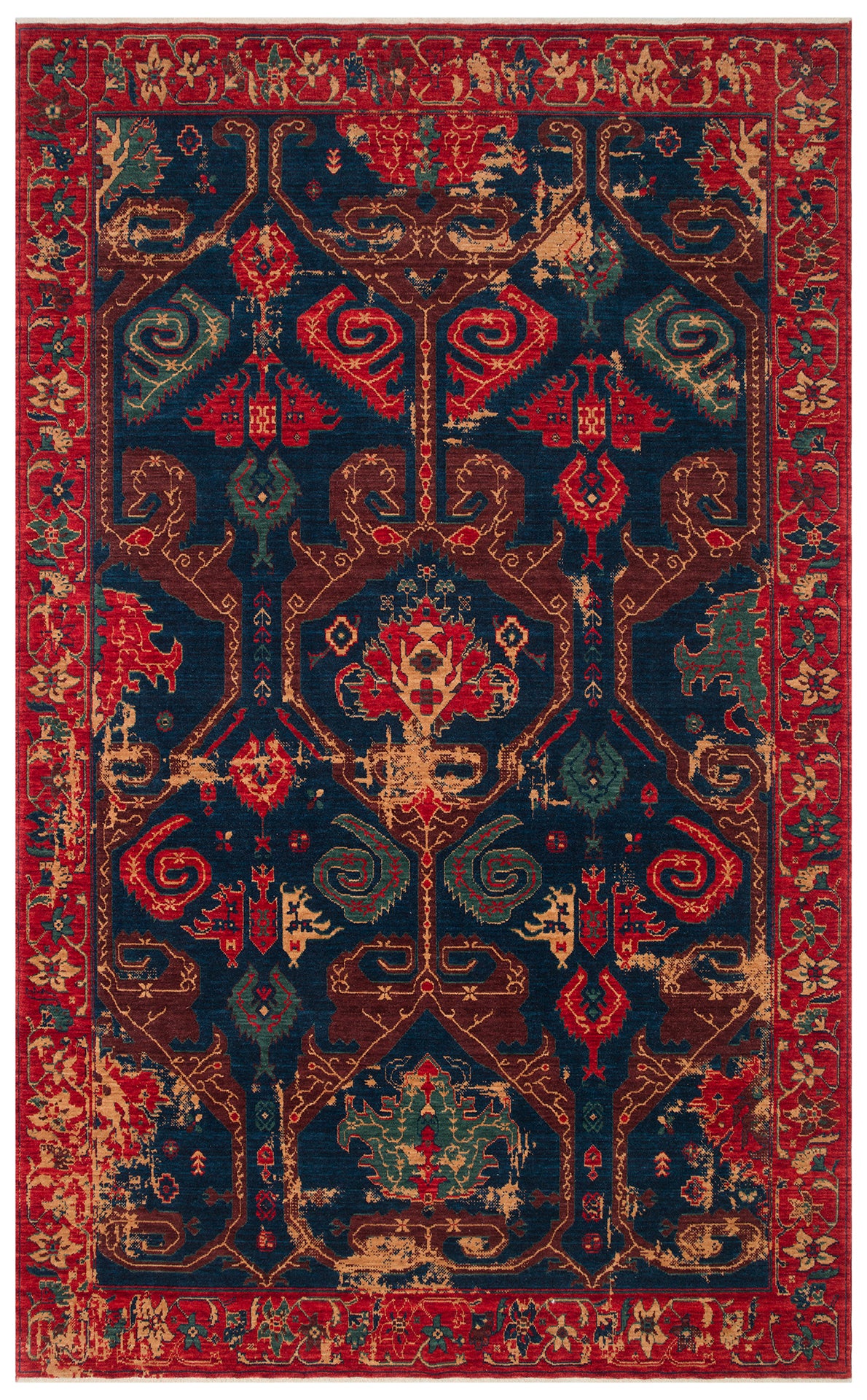 Rönesans El Emeği Etnik Motifli Kırmızı Yün Geleneksel Desen Vintage Yatak Odası Salon Halısı