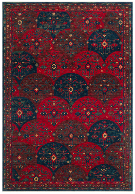 Rönesans El Emeği Etnik Desenli Kırmızı Çok Renkli Yün Saçaklı Anadolu Motifli Otantik Salon Halısı