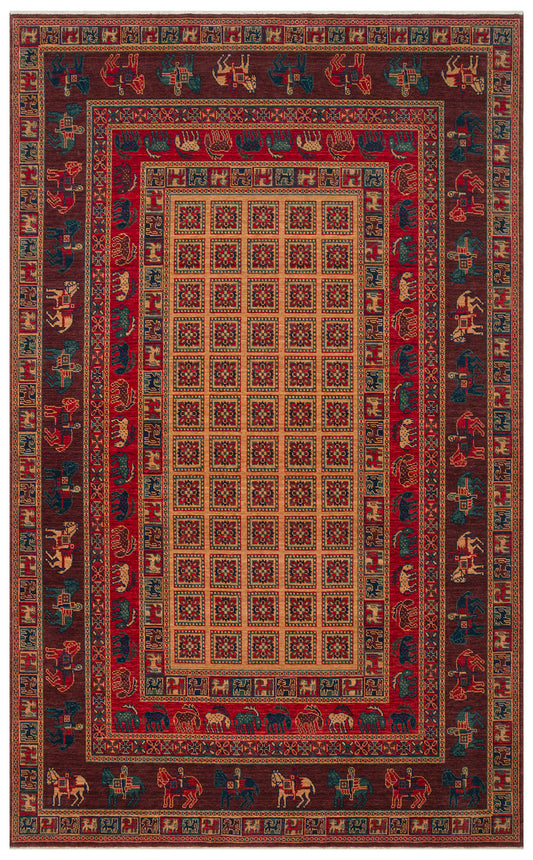 Rönesans El Emeği Anadolu Desen Kahverengi Kırmızı Retro Yün Geleneksel Dokuma Otantik Salon Halısı