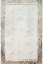 Palace Cream Gold Anthracite Framed Classic Viscose Living Room Rug with Fringes, Modern Pattern, Machine-Made Rug - Grey