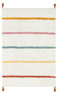 Bonny Children's Room Rug, Striped, Multicolored, Washable, Non-Slip, Cotton, Soft Surface - Ecru