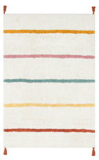 Bonny Children's Room Rug, Striped, Multicolored, Washable, Non-Slip, Cotton, Soft Surface - Ecru