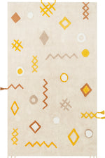 Bonny Geometric Pattern Beige Washable Non-Slip Soft Surface Kids Room Rug