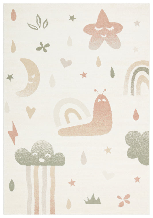 Petit Renkli Desenli Toz Vermeyen Yumuşak Dokulu Makinede Yıkanabilir Bebek ve Çocuk Odası Halısı - Turuncu