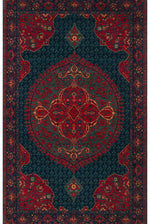 Renaissance Handmade Ethnic Patterned Vintage Navy Blue Wool Anatolian Motif Fringed Authentic Living Room Rug