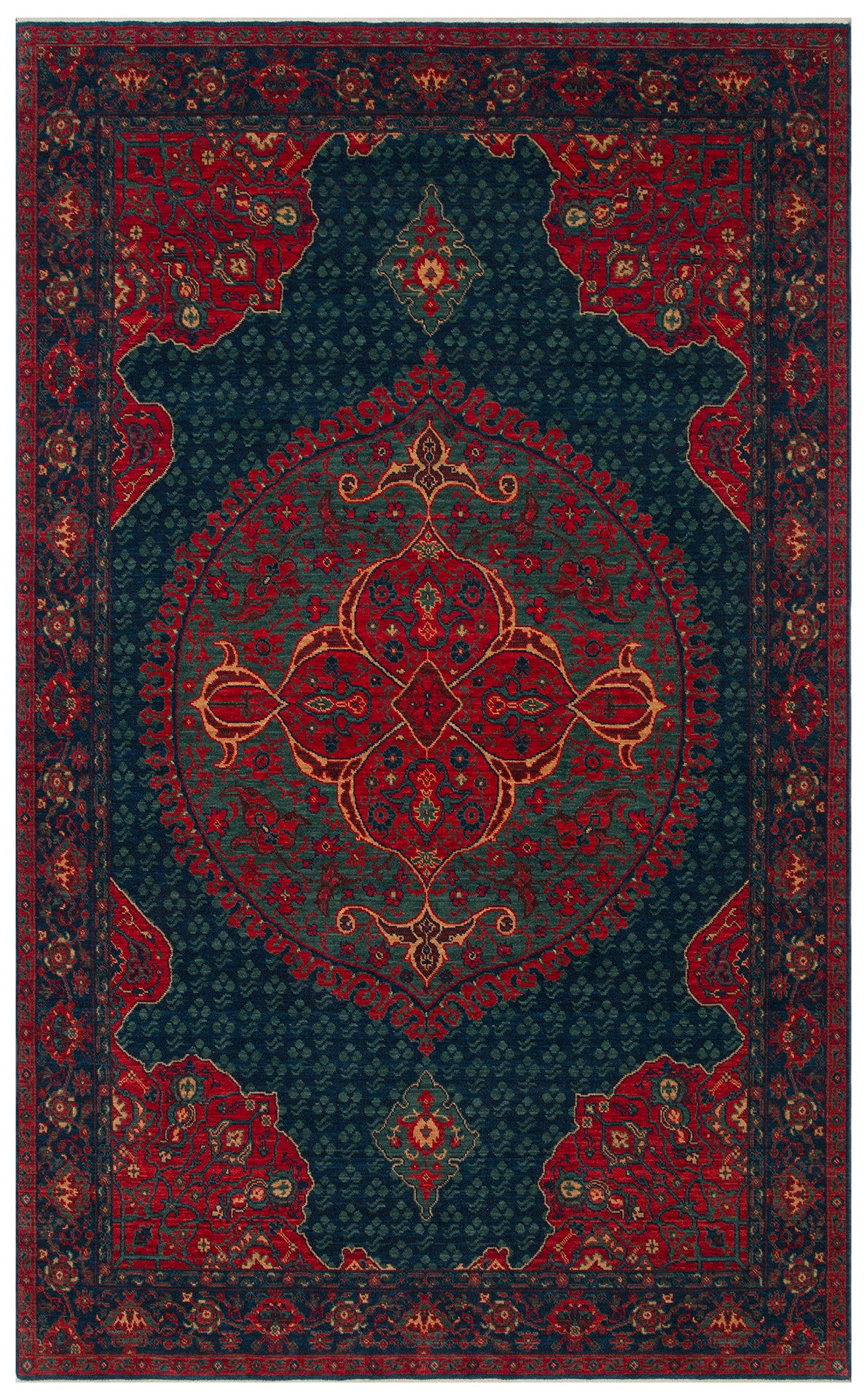 Rönesans El Emeği Etnik Desenli Vintage Lacivert Yün Anadolu Motifli Saçaklı Otantik Salon Halısı