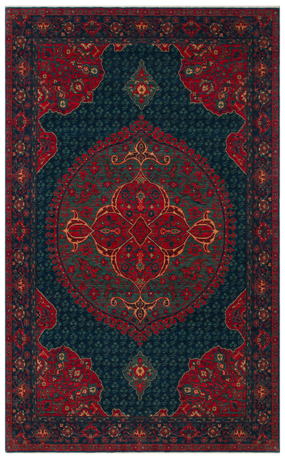 Rönesans El Emeği Etnik Desenli Vintage Lacivert Yün Anadolu Motifli Saçaklı Otantik Salon Halısı