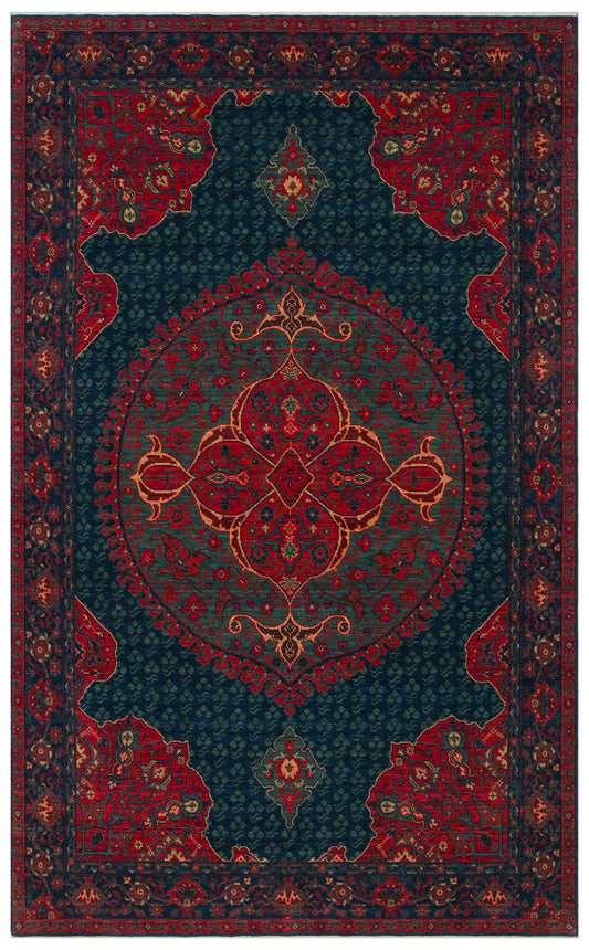 Rönesans El Emeği Etnik Desenli Vintage Lacivert Yün Anadolu Motifli Saçaklı Otantik Salon Halısı