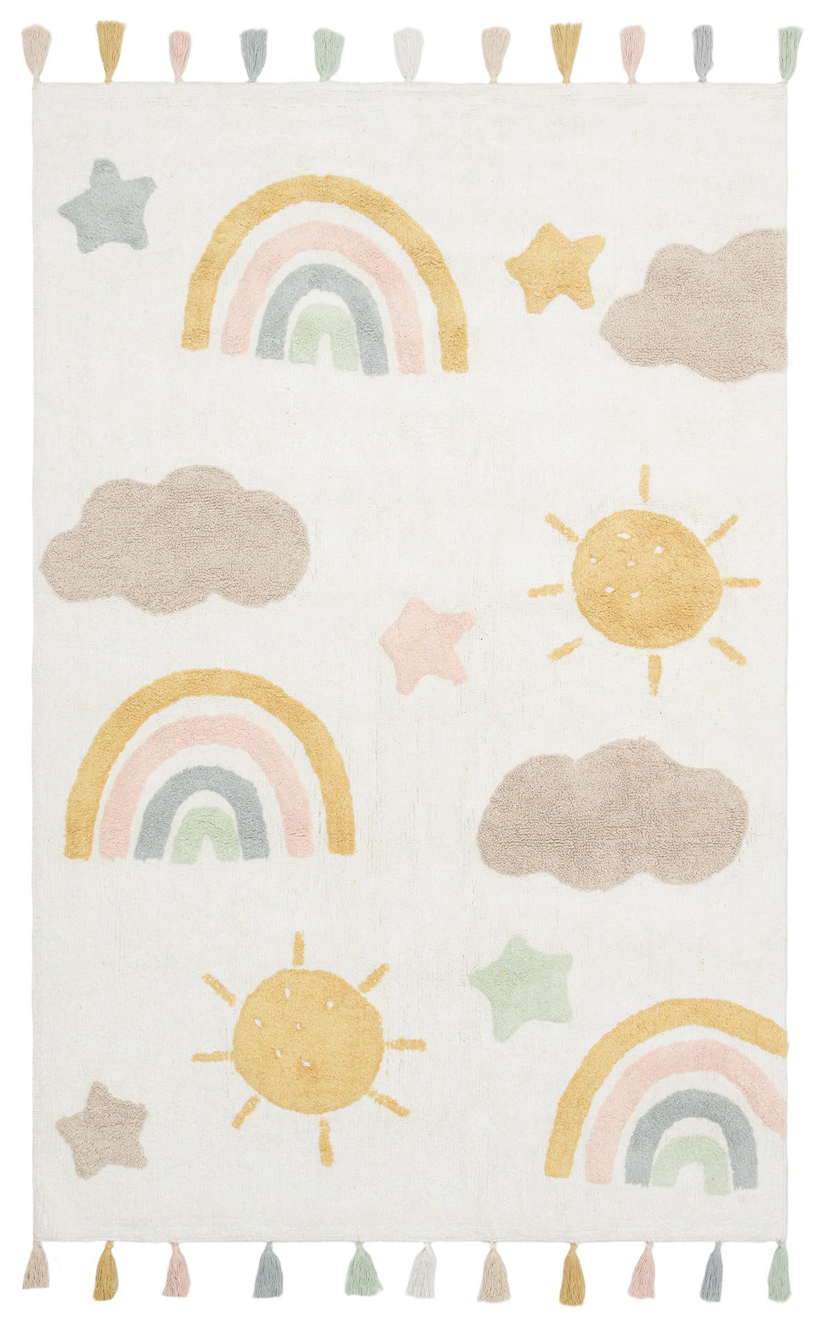 Bonny Gökkuşağı Desenli Yıkanabilir Kaydırmaz Taban Yumuşak Yüzeyli Çocuk Odası Halısı - Sarı