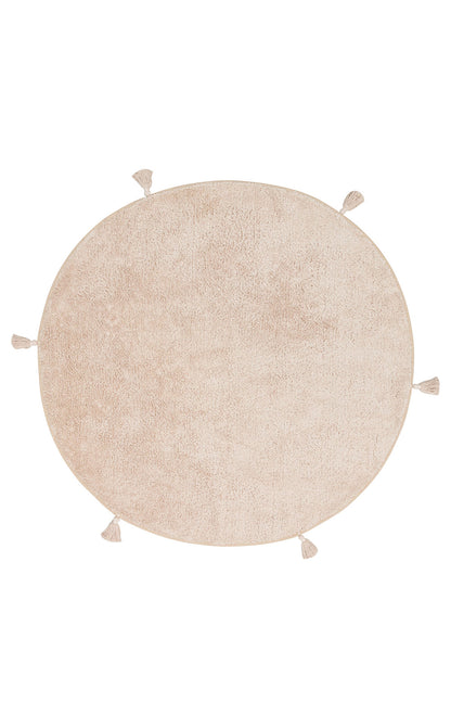 Bonny Düz Bej Rengi Yuvarlak Minimal Yıkanabilir Kaydırmaz Taban Yumuşak Yüzeyli Çocuk Odası Halısı