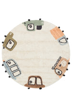 Bonny Car Pattern Round Washable Non-Slip Soft Surface Kids Room Rug