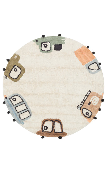 Bonny Araba Desenli Yuvarlak Yıkanabilir Kaydırmaz Taban Yumuşak Yüzeyli Çocuk Odası Halısı - Yeşil