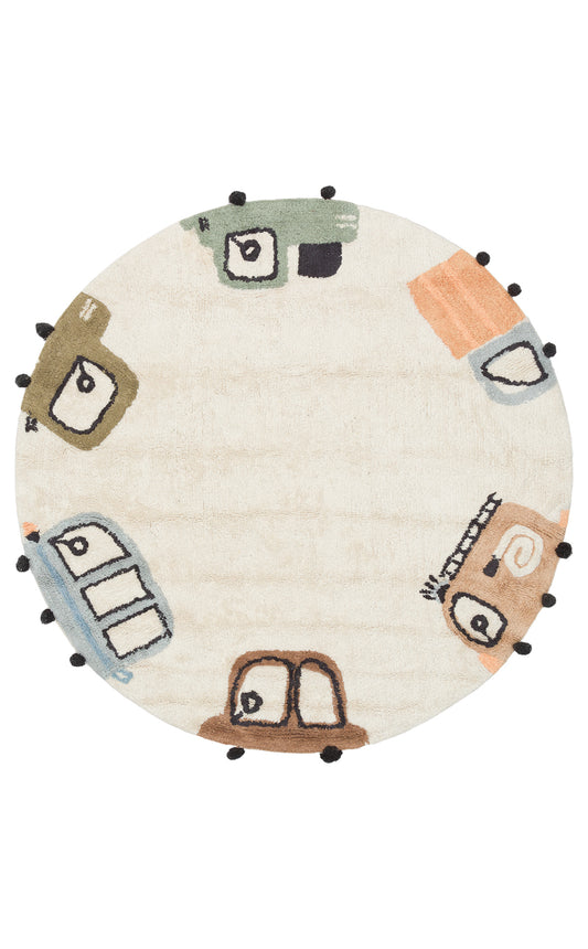 Bonny Araba Desenli Yuvarlak Yıkanabilir Kaydırmaz Taban Yumuşak Yüzeyli Çocuk Odası Halısı - Yeşil