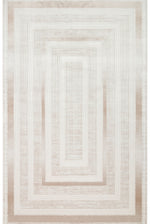 Palace Cream Beige Geometric Pattern Classic Viscose Soft Textured Fringed Modern Designed Living Room Rug - Beige