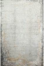 Palace Anthracite Grey Gold Abstract Pattern Classic Viscose Living Room Rug with Fringes, Modern Design - Silver