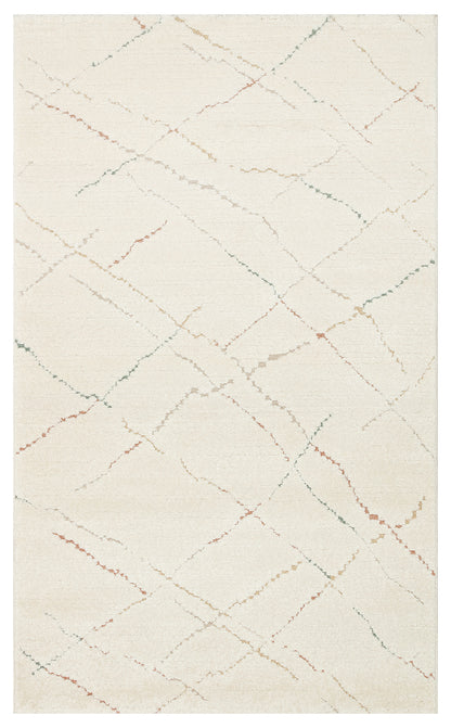 Petit Renkli Çizgili Toz Vermeyen Yumuşak Dokulu Makinede Yıkanabilir Bebek ve Çocuk Odası Halısı - Krem