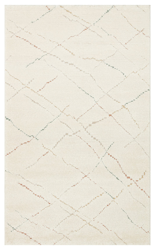 Petit Renkli Çizgili Toz Vermeyen Yumuşak Dokulu Makinede Yıkanabilir Bebek ve Çocuk Odası Halısı - Krem