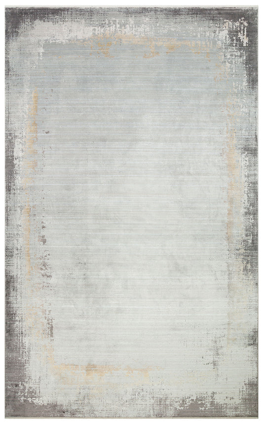 Palace Anthracite Grey Gold Abstract Pattern Classic Viscose Fringed Modern Designed Living Room Rug - Metallic