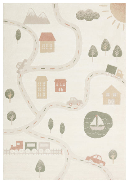 Petit Toz Vermeyen Renkli Desenli Yumuşak Dokulu Makinede Yıkanabilir Bebek ve Çocuk Odası Halısı - Kırmızı