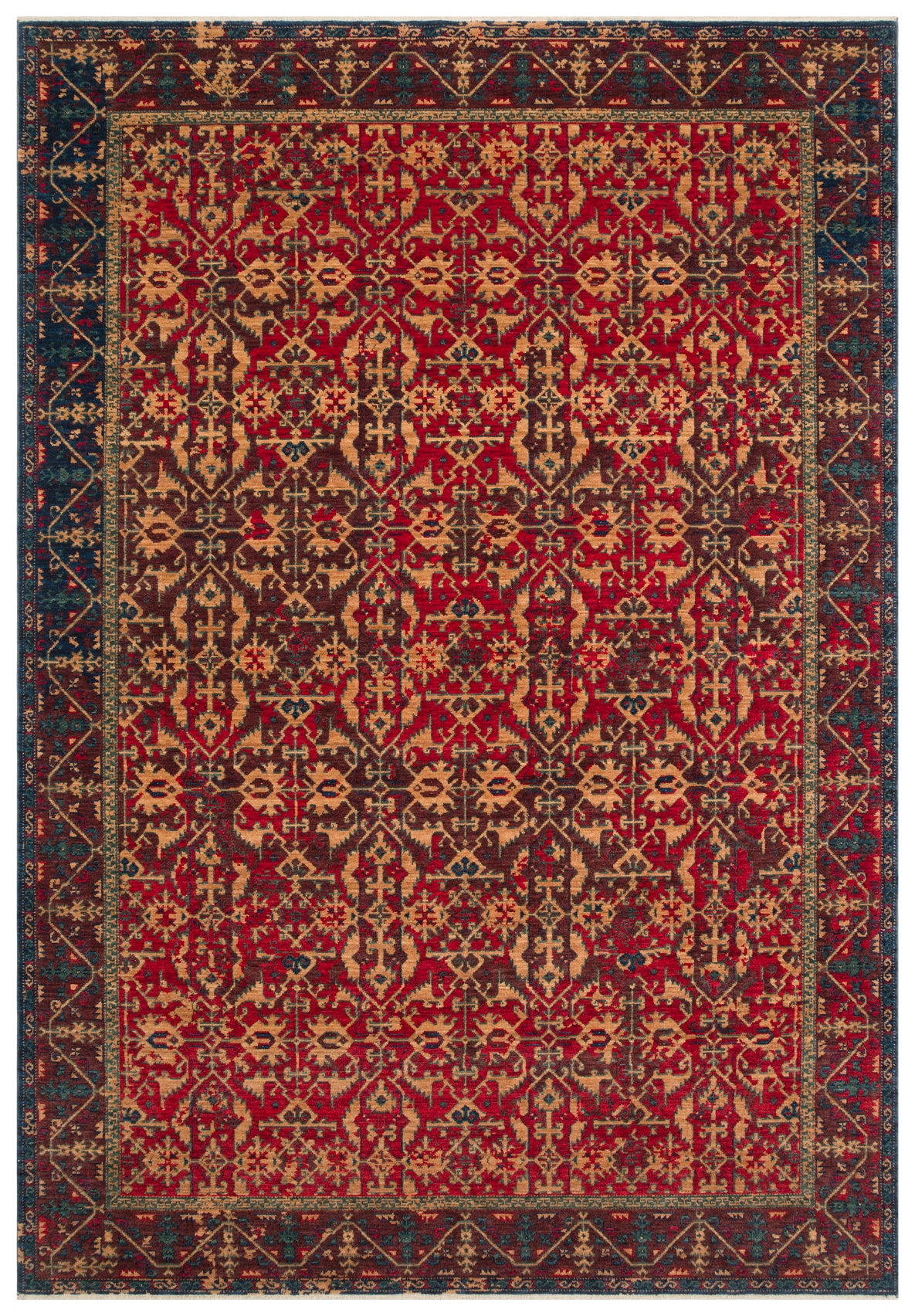 Rönesans El Emeği Etnik Desen Kahverengi Kırmızı Lacivert Yün Geleneksel Dokuma Otantik Salon Halısı