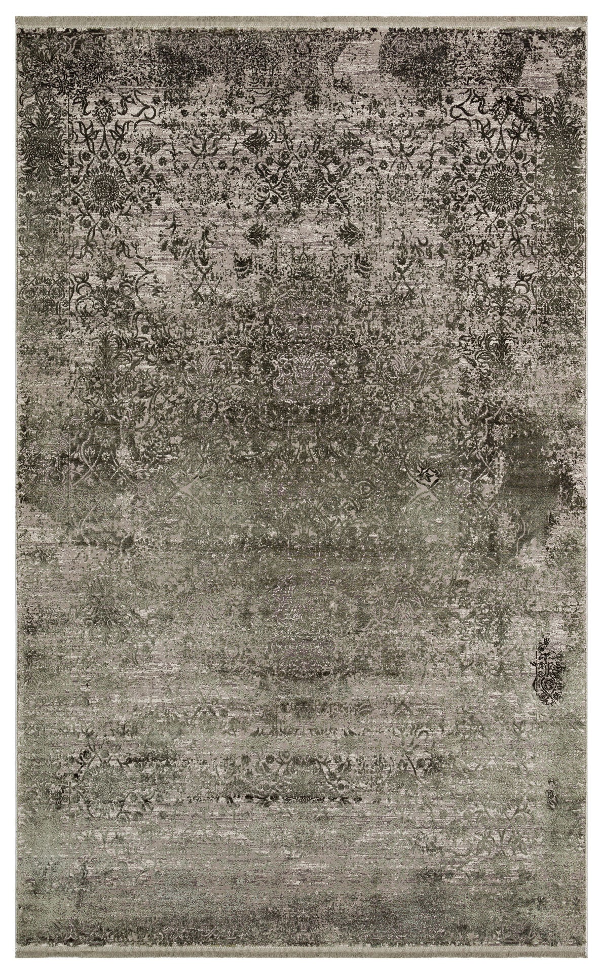 Lidya Dyed Green Vintage Overdyed Living Room Rug, Textured, Shiny, Tightly Woven, Classic Decorative Design