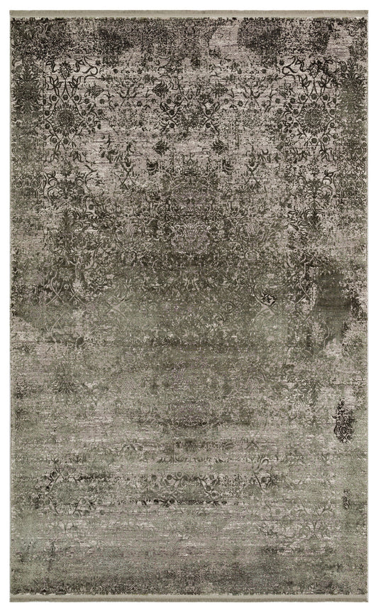 Lidya Dyed Green Vintage Overdyed Living Room Rug, Textured, Shiny, Tightly Woven, Classic Decorative Design