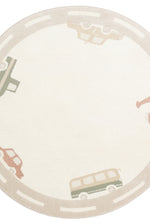 Petit Car Patterned Round Non-Shedding Soft Textured Machine Washable Kids Room Rug