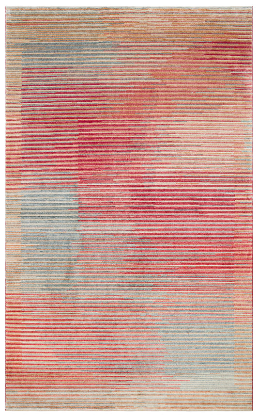 Orient Red Multicolored Modern Striped Lyocell Soft Textured Modern Handcrafted Living Room Rug - Multicolored