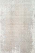 Palace Cream Gold Abstract Pattern Classic Viscose Living Room Rug with Fringes, Modern Design, Machine-Made Rug - Ecru