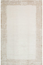 Palace Cream Gold Framed Viscose Living Room Rug, Fringed, Tightly Woven, Modern Patterned Machine-Made Rug - Cream