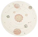 Petit Patterned Beige Round, Dust-Free, Soft Textured, Machine Washable Children's Room Rug - White