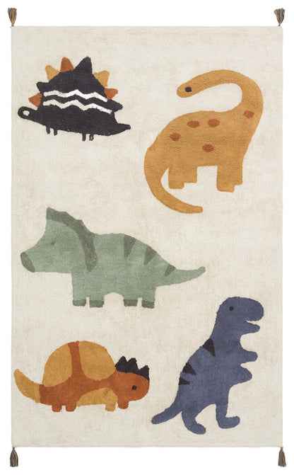 Bonny Dinazor Desenli Çocuk Odası Halısı Pamuk İçerikli Yıkanabilir Kaydırmaz Taban Yumuşak Yüzeyli - Çok Renkli