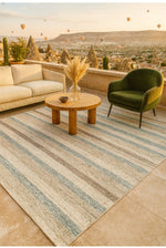 Sumac Collection Hand-Woven Grey Blue Striped Modern Wool Living Room Rug Soft Textured