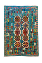 EFSANE Etnik Kök Boya El Dokuma Anadolu Desenli Kilim Vintage Bohem Salon Dekoratif Kilim - Mavi