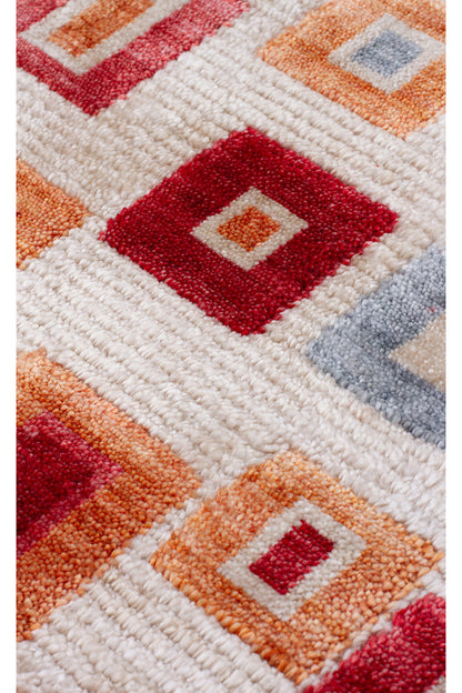 Efsun El Emeği Çok Renkli Etnik Desen Lyocell Özel Tezgah Saçaklı Salon Halısı