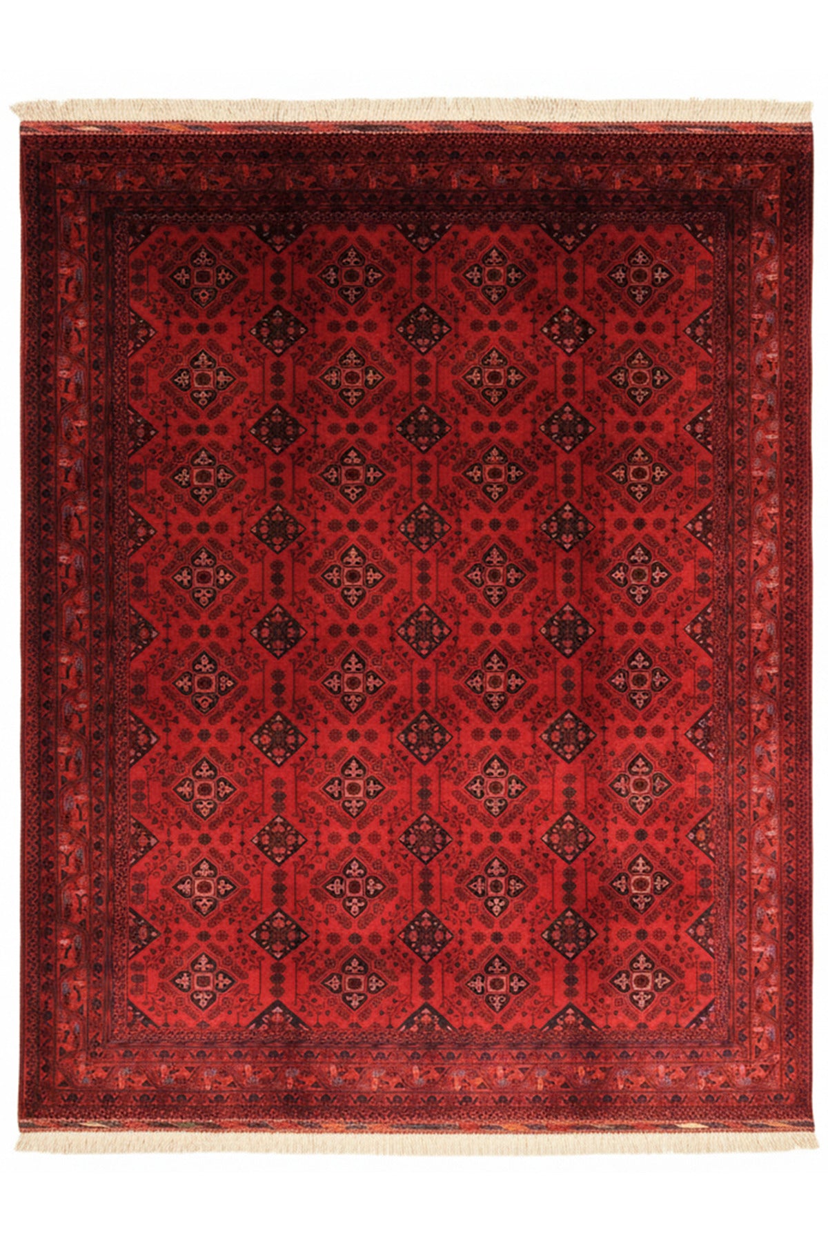 El Dokuma Sirius Model Bordo Afgan Biliçik Halısı %100 Yün Kök Boya Geleneksel Otantik Salon Halısı - Pembe